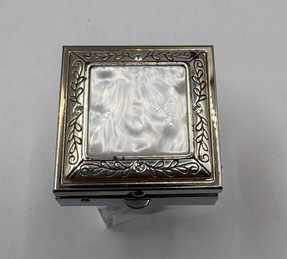 Brighton Mother of Pearl Crystal Mirrored Pill Trinket Jewelry Box